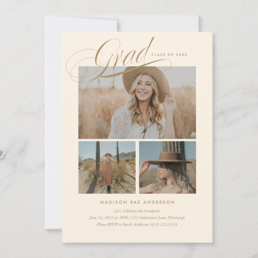 Carte de Faire-part Classy Script Graduation (Devant)