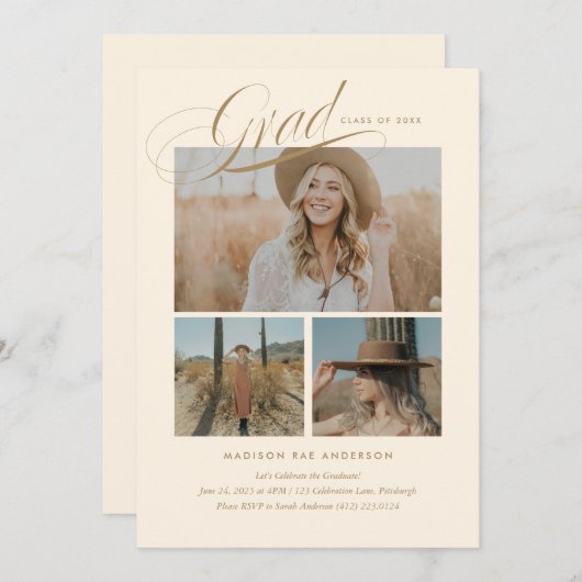 Carte de Faire-part Classy Script Graduation (Devant / Derrière)