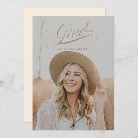 Carte de Faire-part Classy Script Graduation (Devant / Derrière)