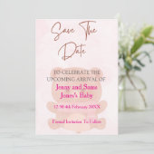 Carte de Faire-Part de Baby Shower Ourson Rose | M (Debout devant)