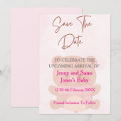 Carte de Faire-Part de Baby Shower Ourson Rose | M (Devant / Derrière)