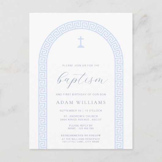 Carte de faire-part de baptême bleu blanc à clé gr (Devant)