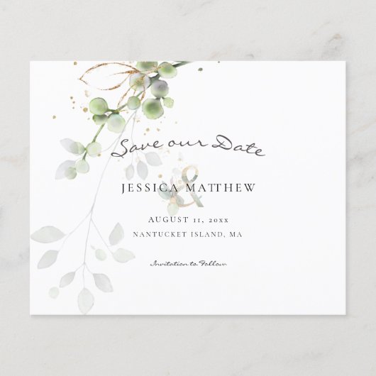 Carte de faire-part de budget aquarelle eucalyptus (Devant)