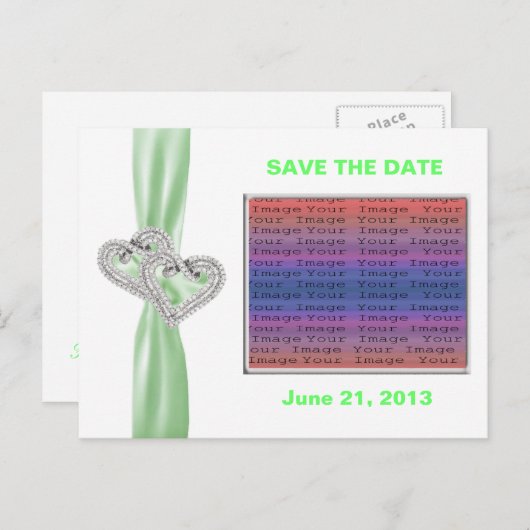 Carte de faire-part de date de Custom Hearts Lime  (Devant / Derrière)