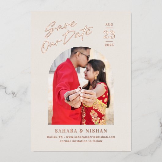 Carte de Faire-Part de Date de Trendy Arch FOIL Co (Recto)