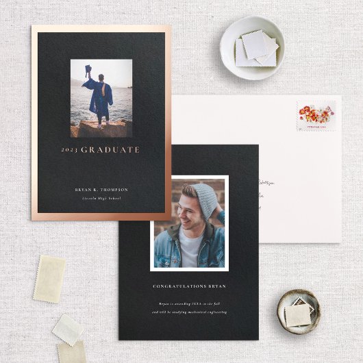 Carte de Faire-part de diplôme de cadre d'or Rose 