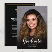 Carte de Faire-part de diplôme photo noir (Devant / Derrière)