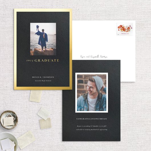 Carte de Faire-part de graduation Black Bold Gold 