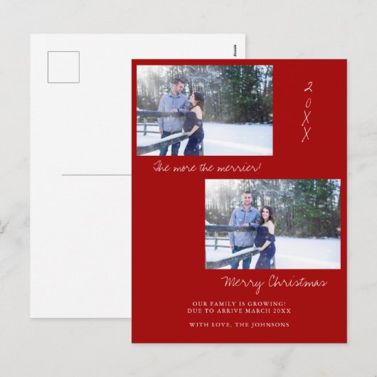 Carte de Faire-part de grossesse de Noël rouge (Devant / Derrière)