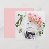 Carte de Faire-part de grossesse rose florale (Devant / Derrière)