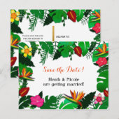 Carte de faire-part de jardin tropical avec feuill (Devant / Derrière)