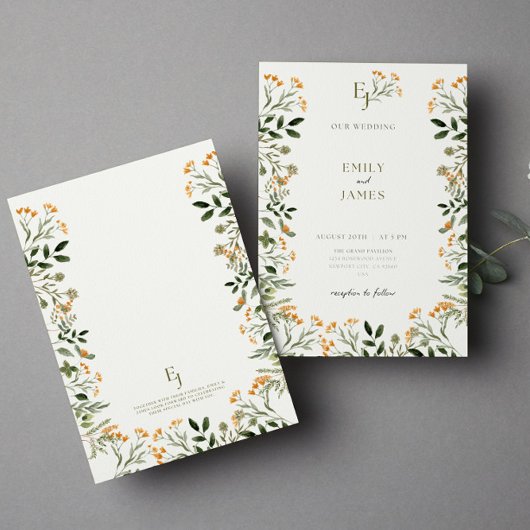 Carte de Faire-part de mariage à cadre floral mini
