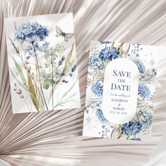 Carte de faire-part de mariage à l'hydrangea bleu