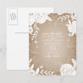 Carte de faire-part de mariage à motif floral blan (Devant / Derrière)