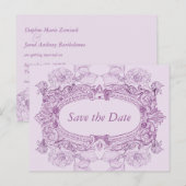 Carte de faire-part de mariage au cadre antique li (Devant / Derrière)