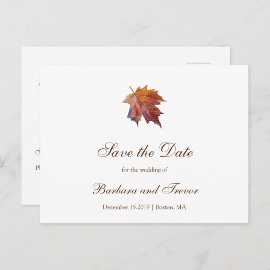 Carte de faire-part de mariage automnal à feuille  (Devant / Derrière)