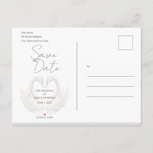 Carte de faire-part de mariage aux cygnes romantiq (Dos)