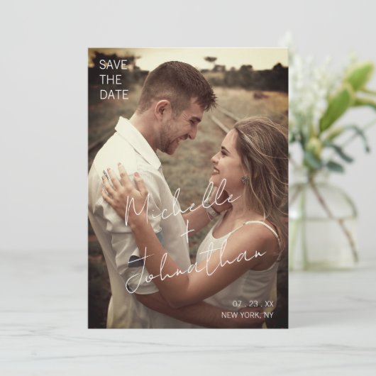 Carte de faire-part de mariage avec code QR photo  (Debout devant)