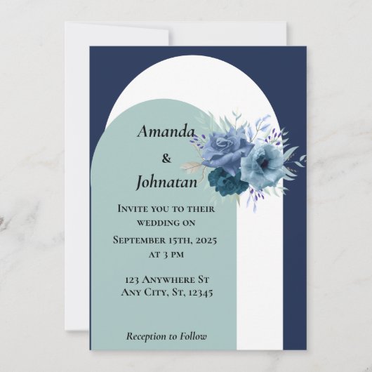 Carte de Faire-part de mariage bleu Dusty (Devant)