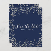 Carte de faire-part de mariage botanique bleu et a (Devant / Derrière)