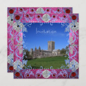 Carte de faire-part de mariage d'art déco de rubis (Devant / Derrière)