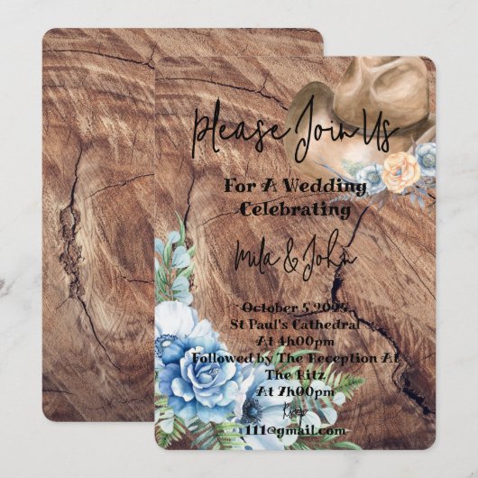 CARTE DE FAIRE-PART DE MARIAGE DE BOOTS RUSTIQUES (Devant / Derrière)