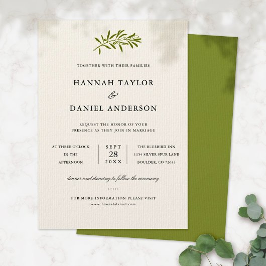 Carte de Faire-part de mariage de branche d'olive