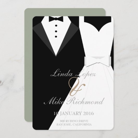 Carte de Faire-part de mariage de mariée et de cha (Devant / Derrière)