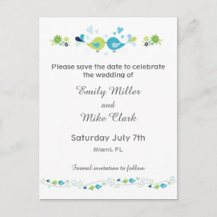 Carte de Faire-Part de Mariage d'Oiseaux Florale