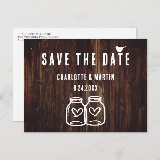 Carte de faire-part de mariage en bois rustique à (Devant / Derrière)