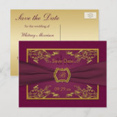 Carte de faire-part de mariage en damas floral or (Devant / Derrière)