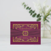 Carte de faire-part de mariage en damas floral or (Debout devant)