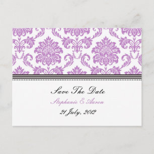 Carte de faire-part de mariage en damas violet