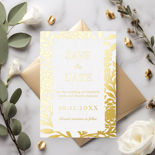 Carte de faire-part de mariage en or blanc avec fe