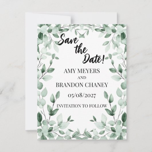 Carte de Faire-Part de Mariage Eucalyptus Greenery (Devant)