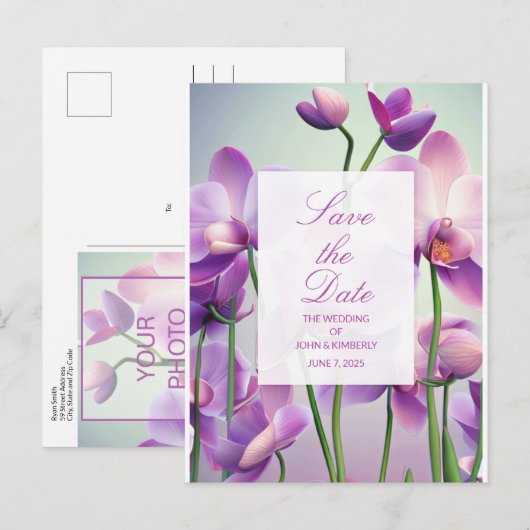 Carte de faire-part de mariage floral aux orchidée (Devant / Derrière)