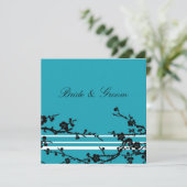 Carte de Faire-part de mariage Floral Noir Turquoi (Debout devant)