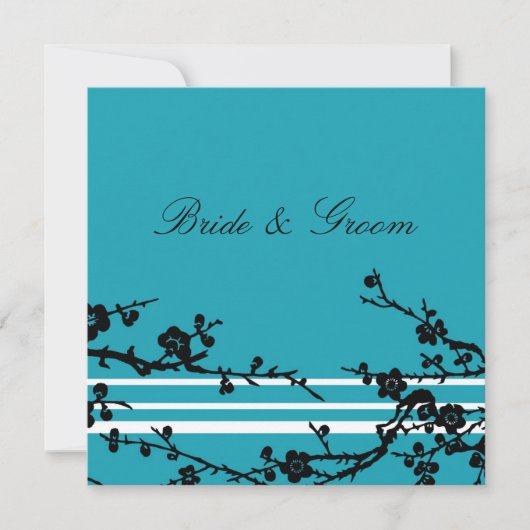 Carte de Faire-part de mariage Floral Noir Turquoi (Devant)