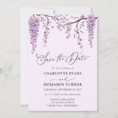 Carte de Faire-Part de Mariage Floral Script Purpl (Devant)