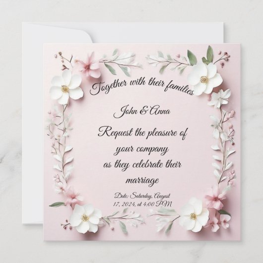 Carte de faire-part de mariage florale (Devant)