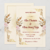 Carte de Faire-part de mariage Florale d'or (Devant / Derrière)