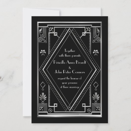 Carte de faire-part de mariage, grand Gatsby, (Devant)