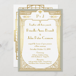 Carte de faire-part de mariage, grand Gatsby, gris