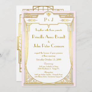 Carte de faire-part de mariage, grand Gatsby, rose