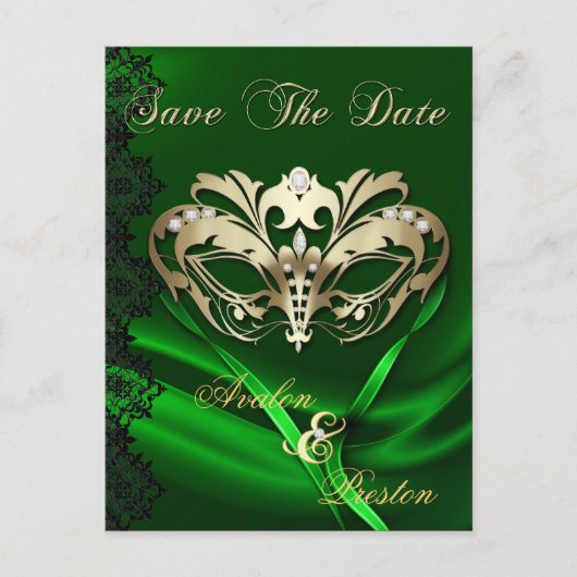 Carte de faire-part de mariage Mascarade Or Vert (Devant)