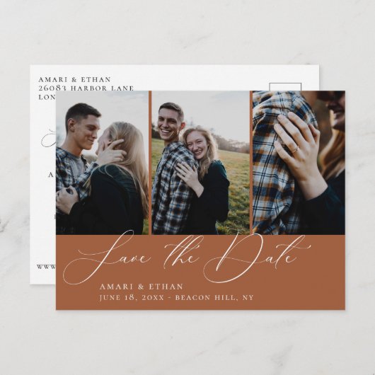 Carte de faire-part de mariage multi-photos Orange (Devant / Derrière)