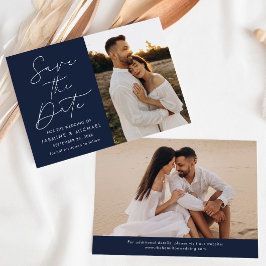 Carte de faire-part de mariage Navy à script moder