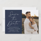Carte de faire-part de mariage Navy à script moder (Devant)