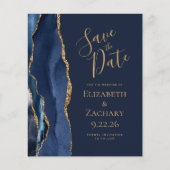Carte de faire-part de mariage Navy Or Agate 4-Pho (Devant)