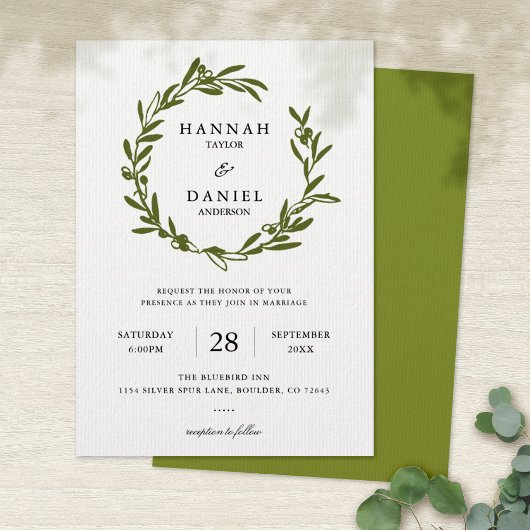 Carte de Faire-part de mariage Olive Wreath